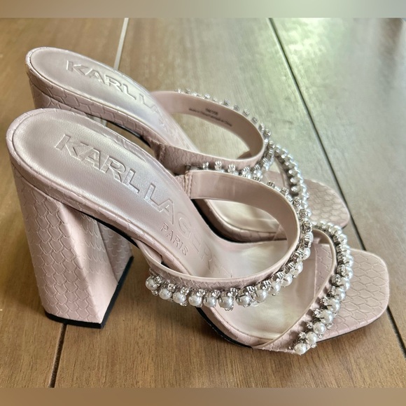 Karl Lagerfeld Paris Women’s Rayan Embellished Block Heel in Dune | 5 - Picture 3 of 6